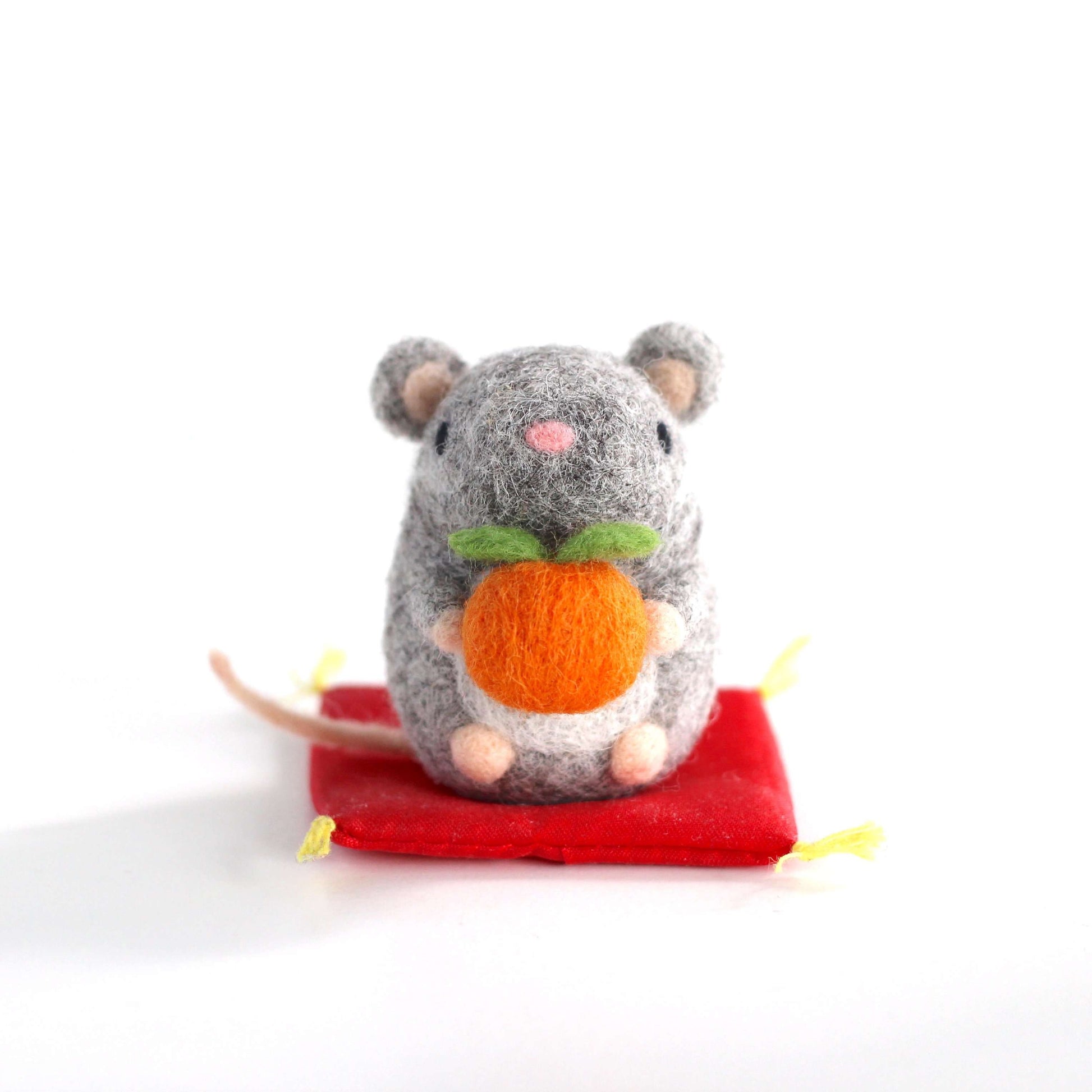 Needle Felted Mouse holding Orange