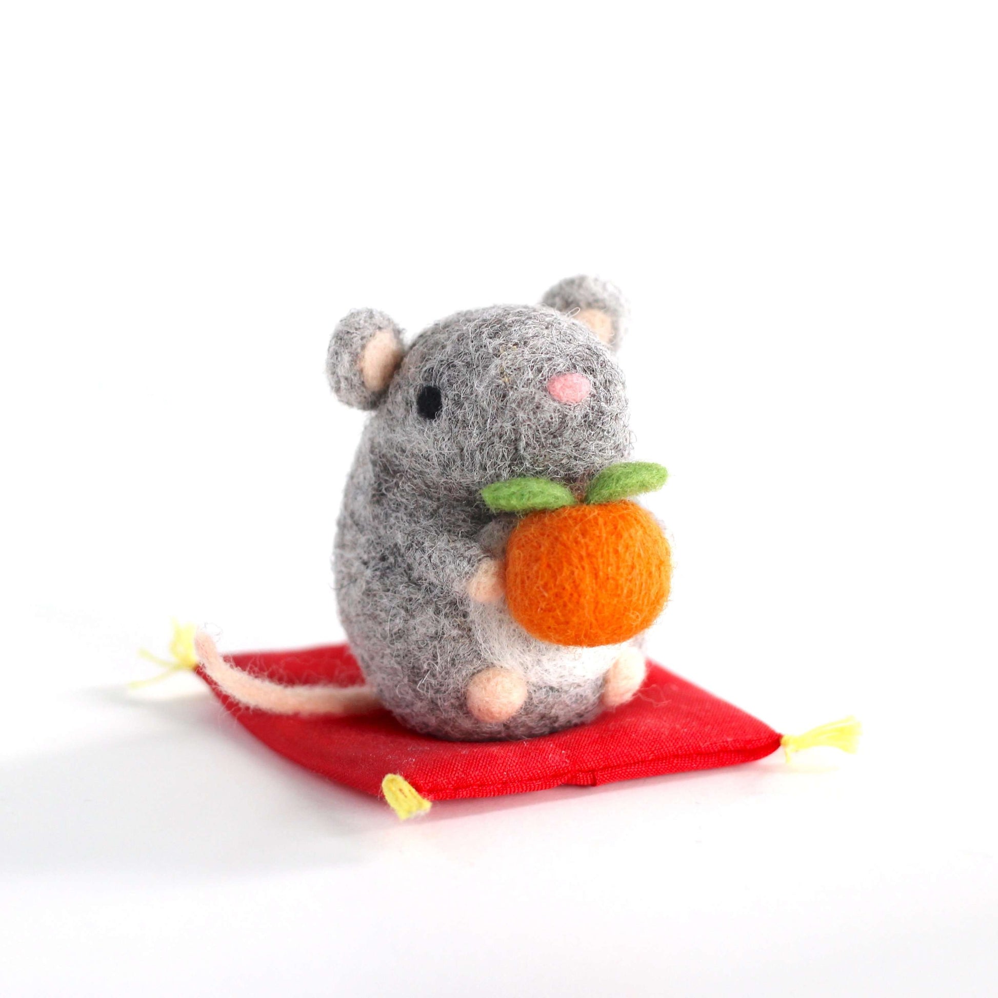Needle Felted Mouse holding Orange
