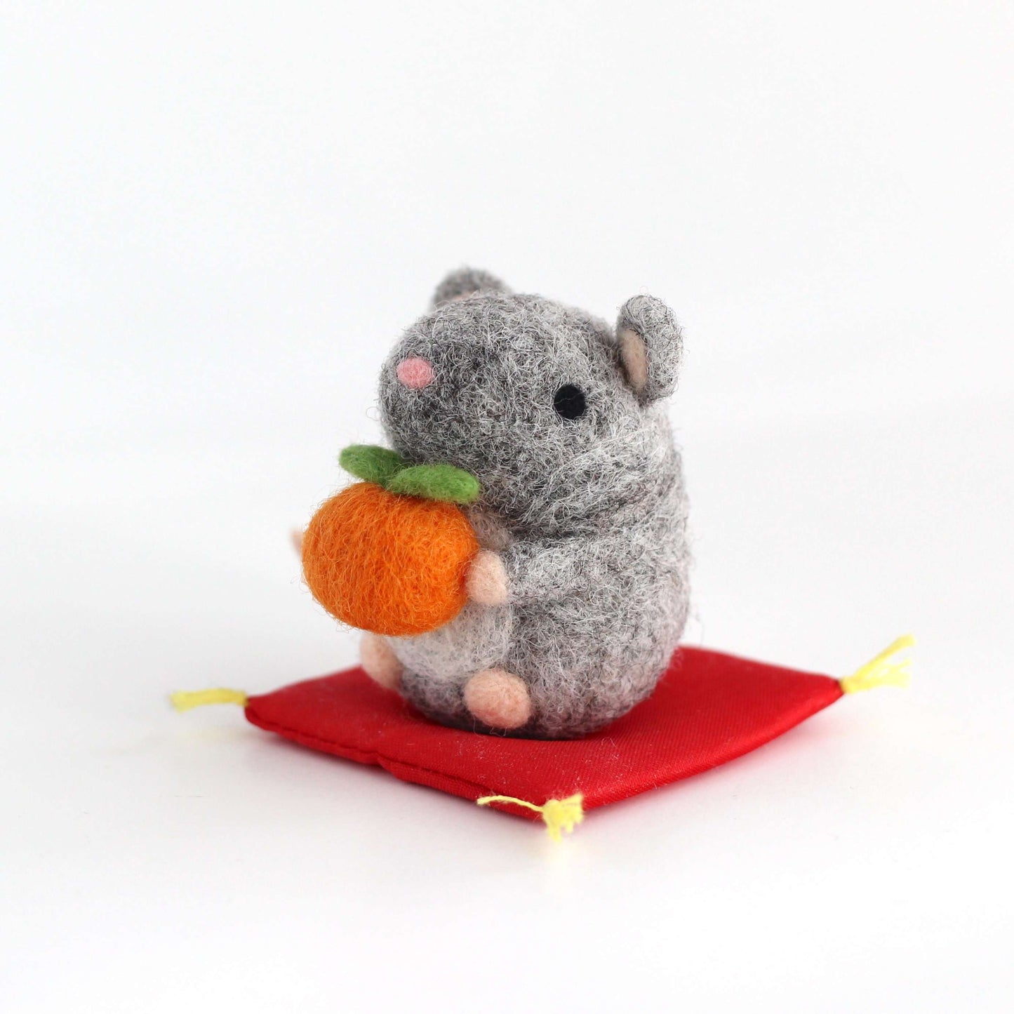 Needle Felted Mouse holding Orange