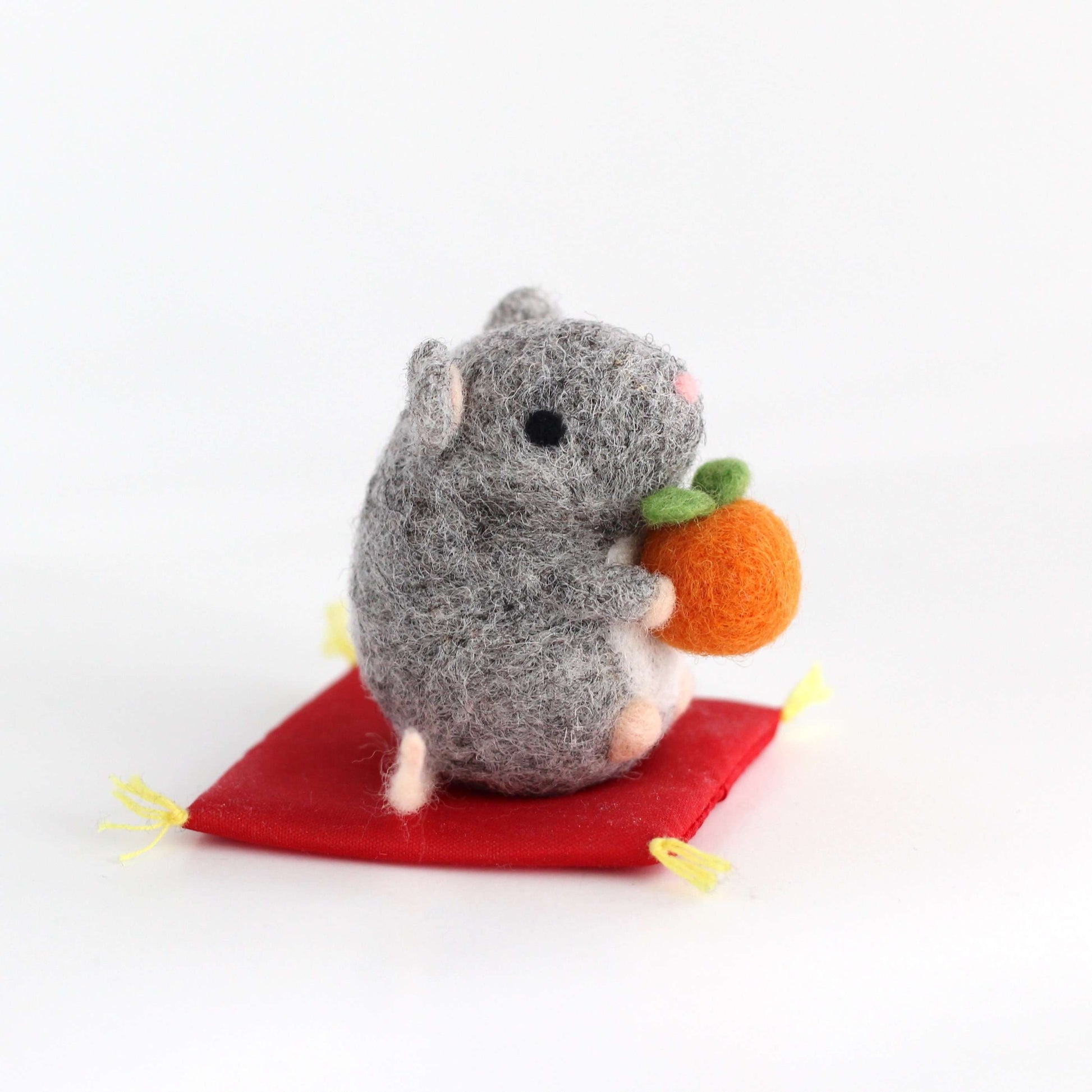 Needle Felted Mouse holding Orange