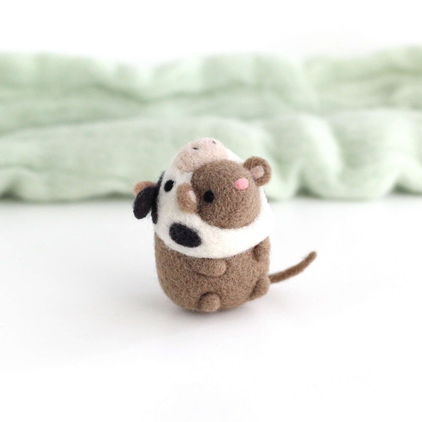 Needle Felted Mouse in a Cow Costume