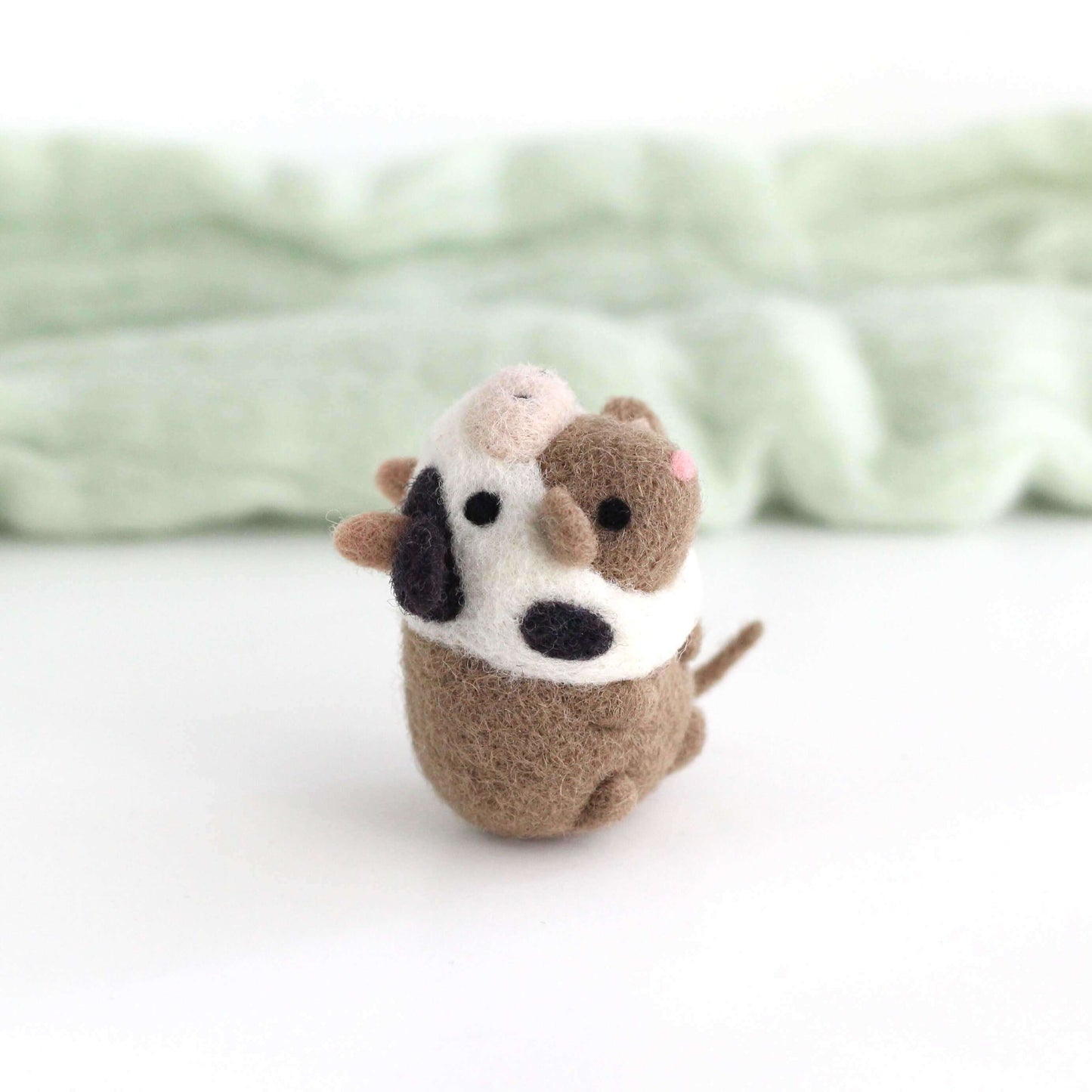 Needle Felted Mouse in a Cow Costume