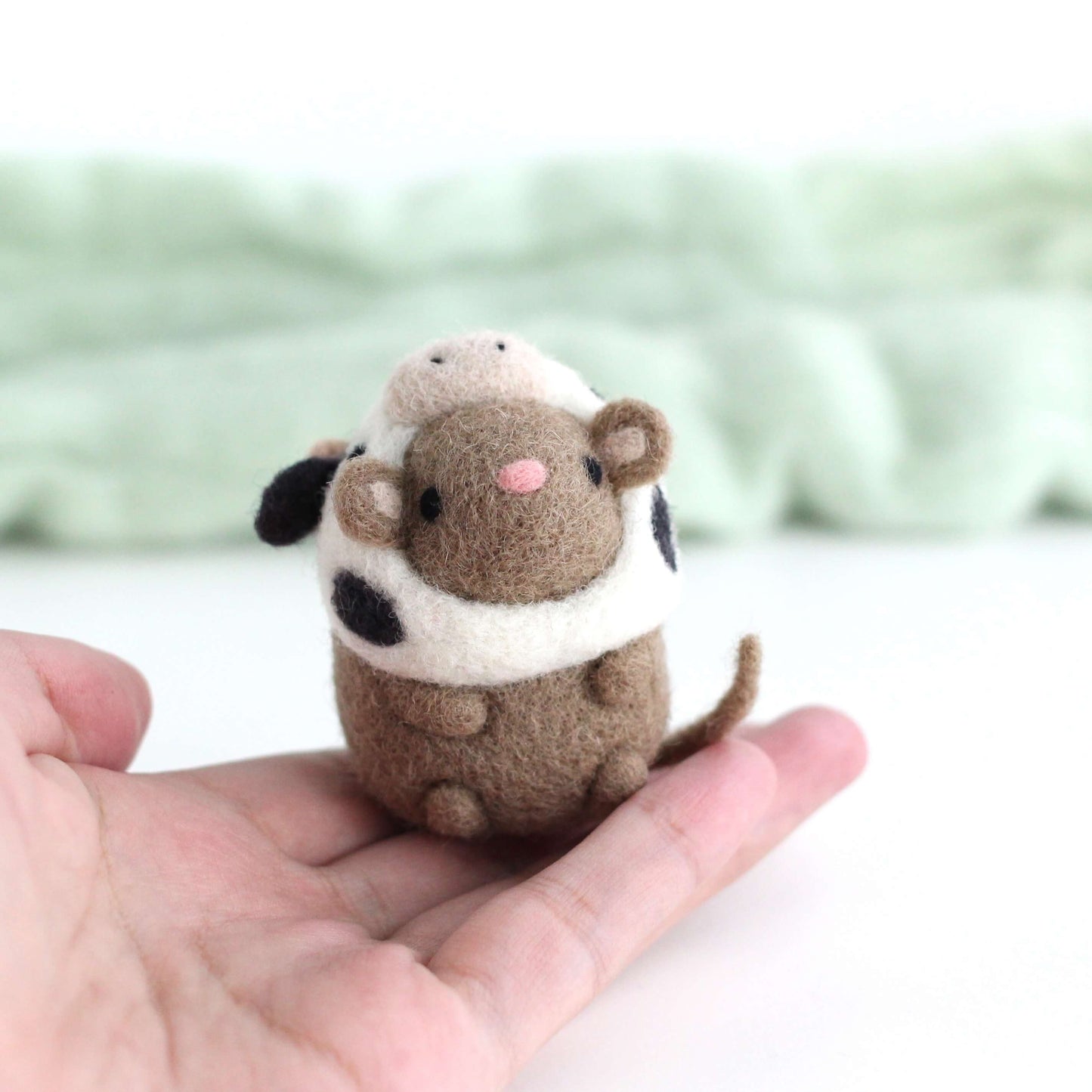 Needle Felted Mouse in a Cow Costume