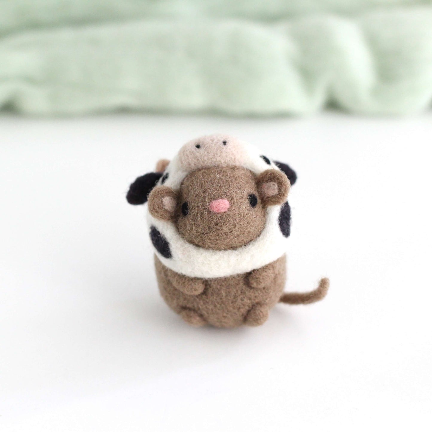 Needle Felted Mouse in a Cow Costume