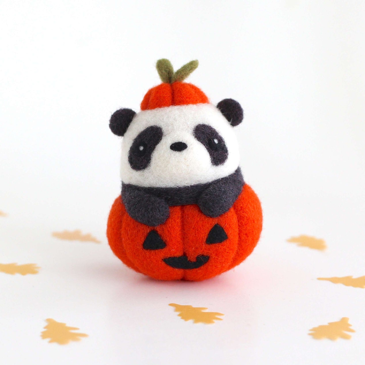 Needle Felted Panda in Jack-o'-Lantern (Bright Orange Variant)