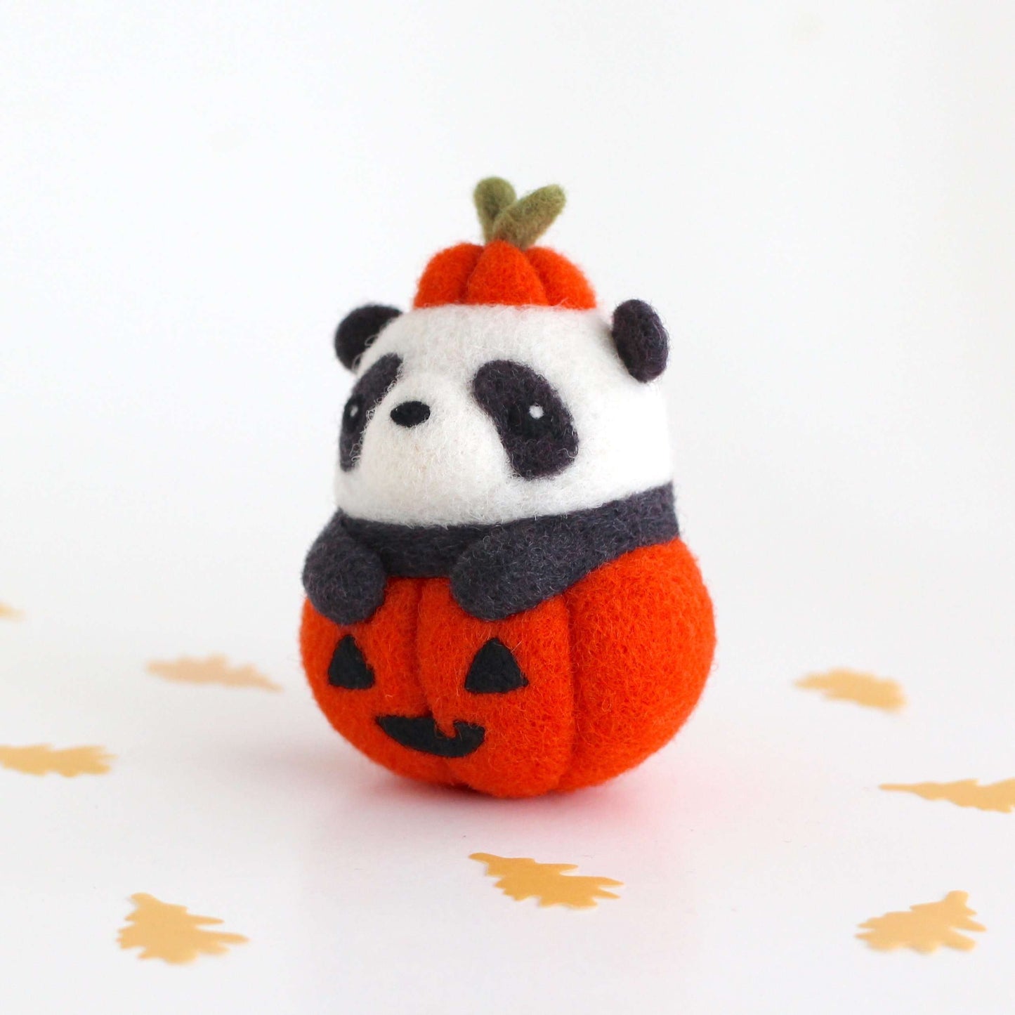 Needle Felted Panda in Jack-o'-Lantern (Bright Orange Variant)