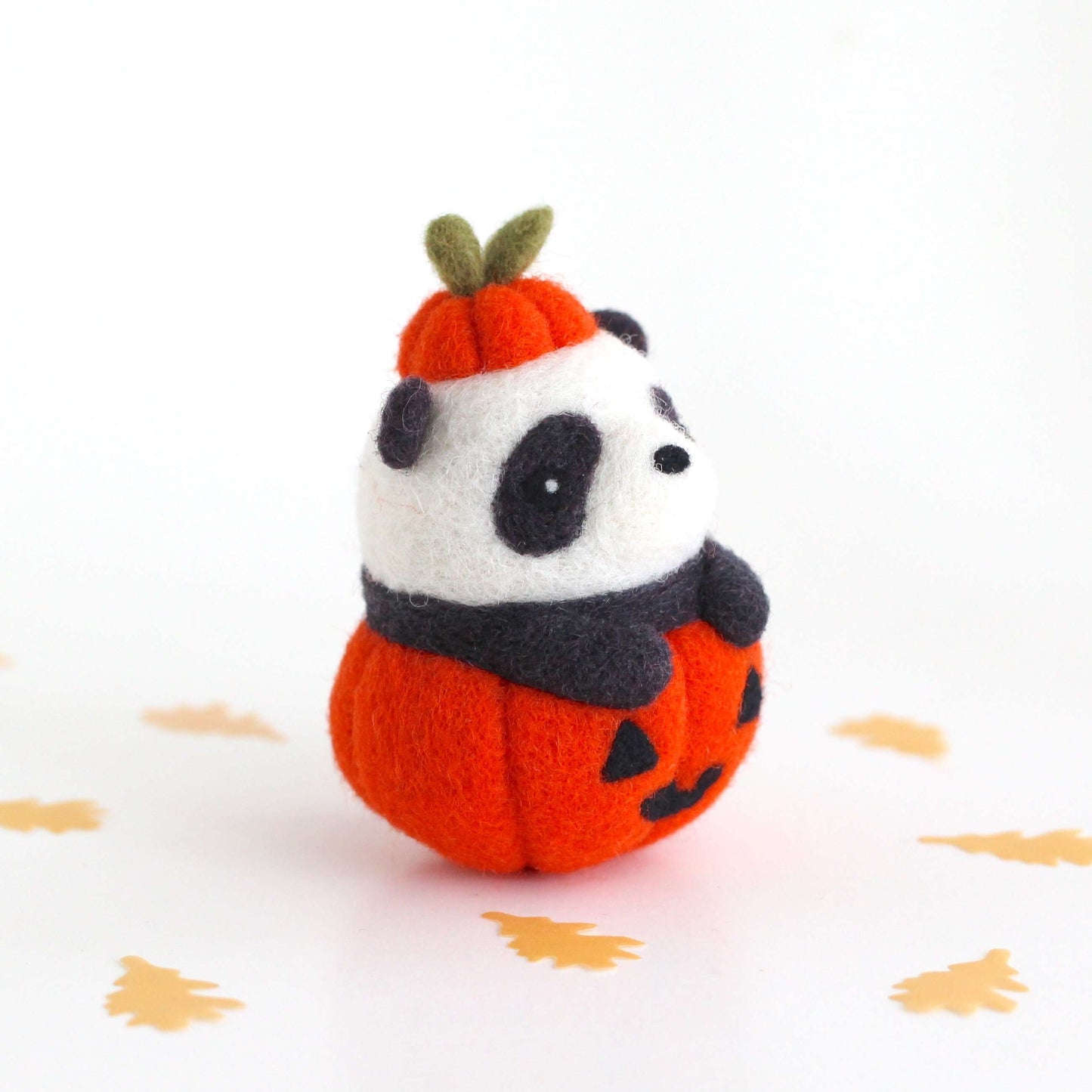 Needle Felted Panda in Jack-o'-Lantern (Bright Orange Variant)