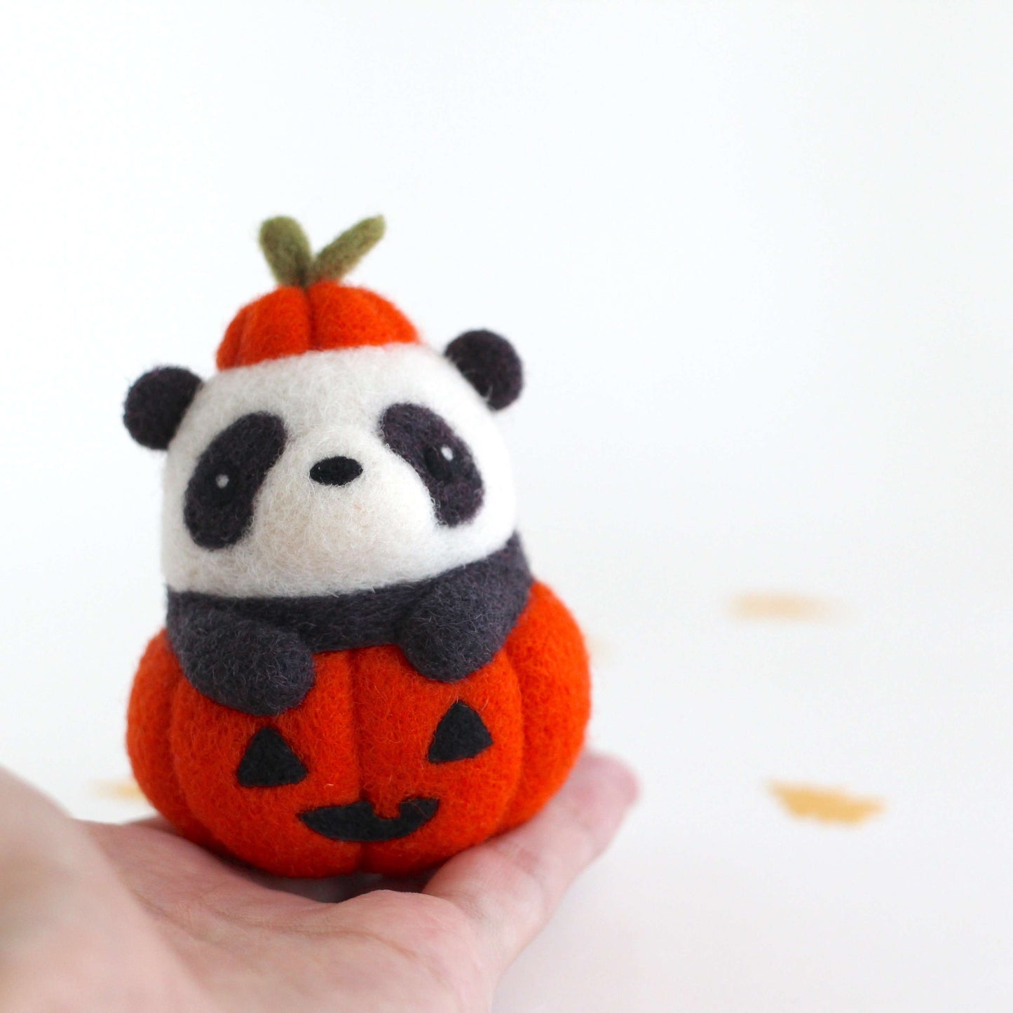 Needle Felted Panda in Jack-o'-Lantern (Bright Orange Variant)