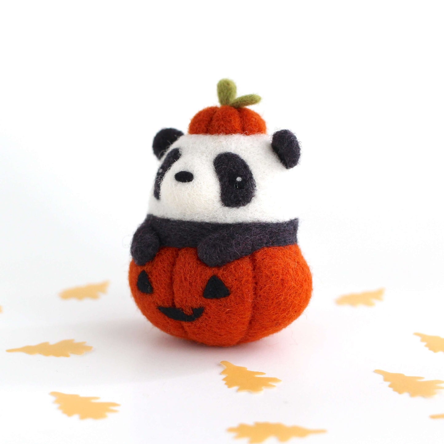 Needle Felted Panda in Jack-o'-Lantern (Burnt Orange Variant)