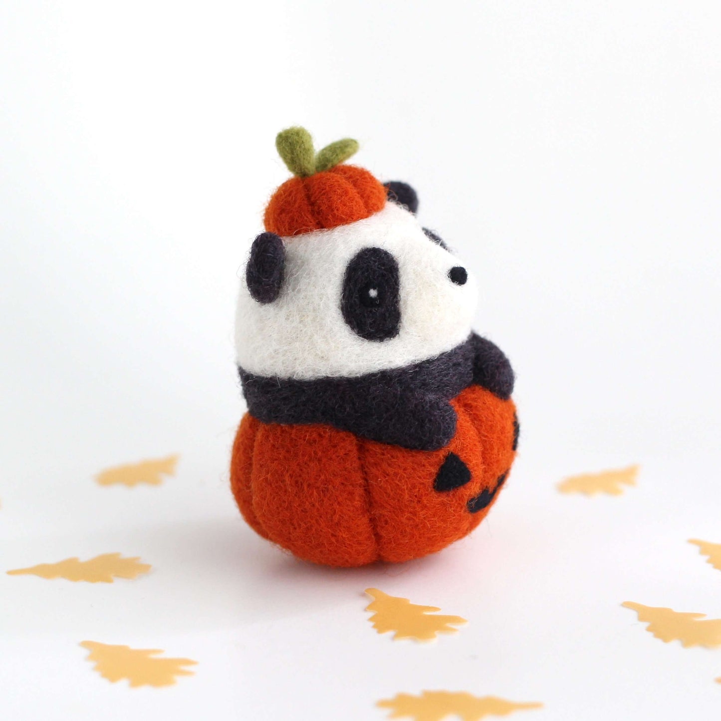 Needle Felted Panda in Jack-o'-Lantern (Burnt Orange Variant)
