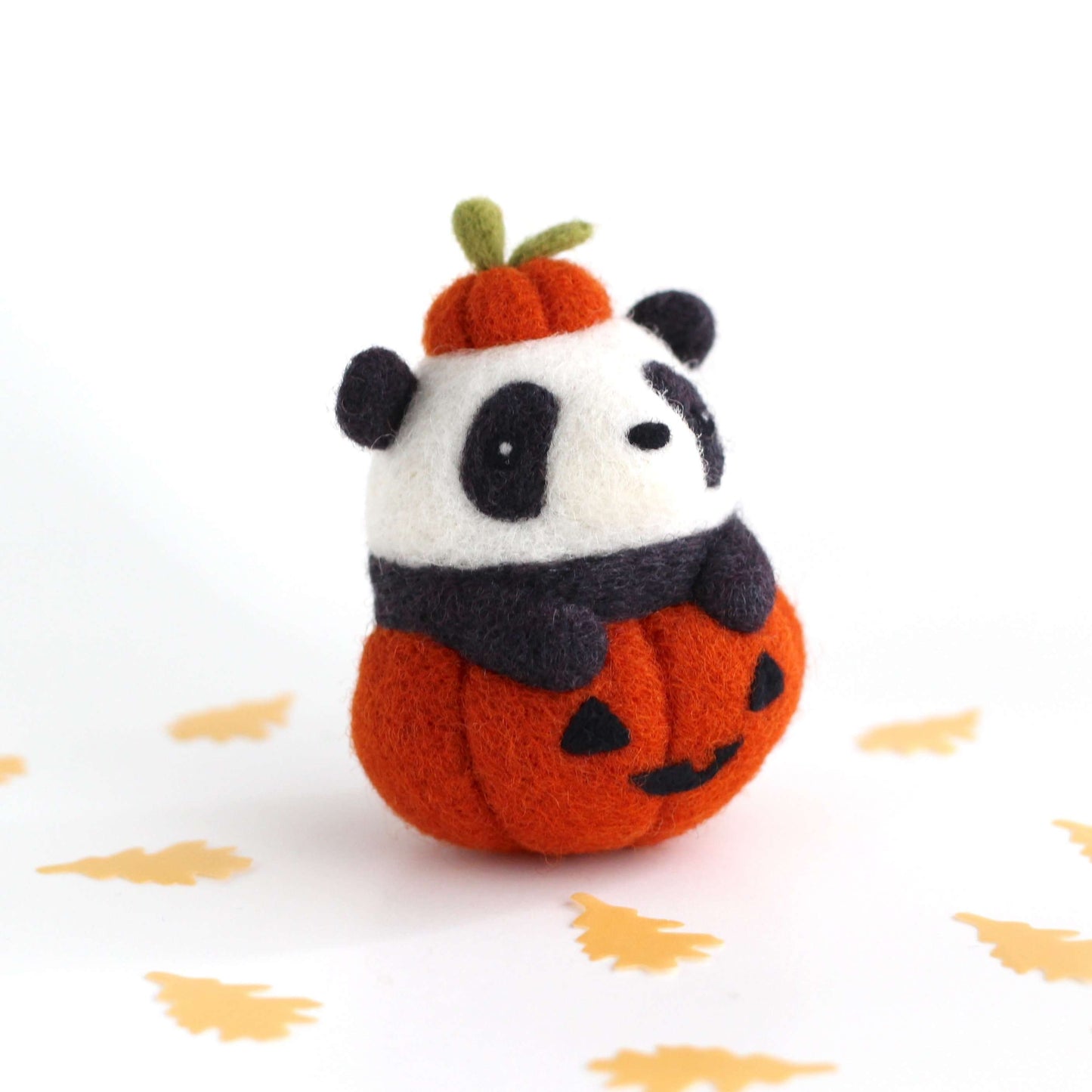 Needle Felted Panda in Jack-o'-Lantern (Burnt Orange Variant)