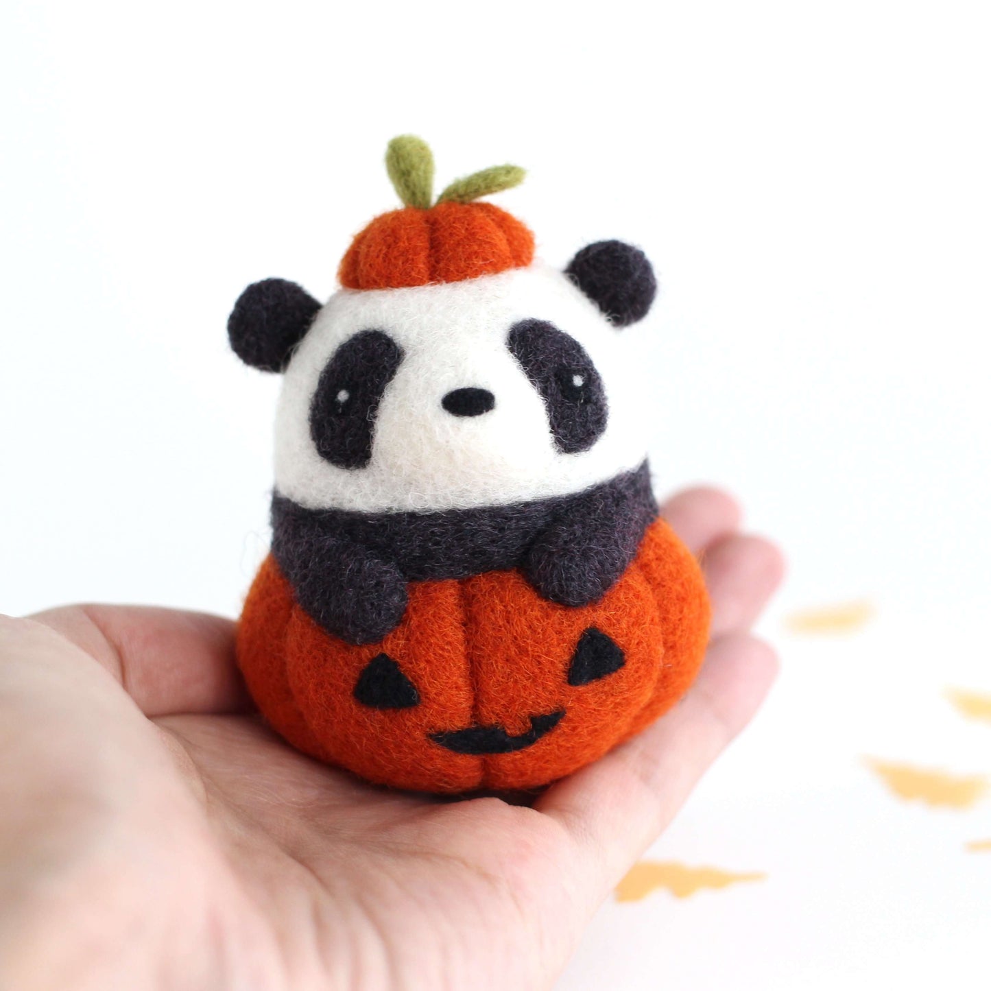 Needle Felted Panda in Jack-o'-Lantern (Burnt Orange Variant)