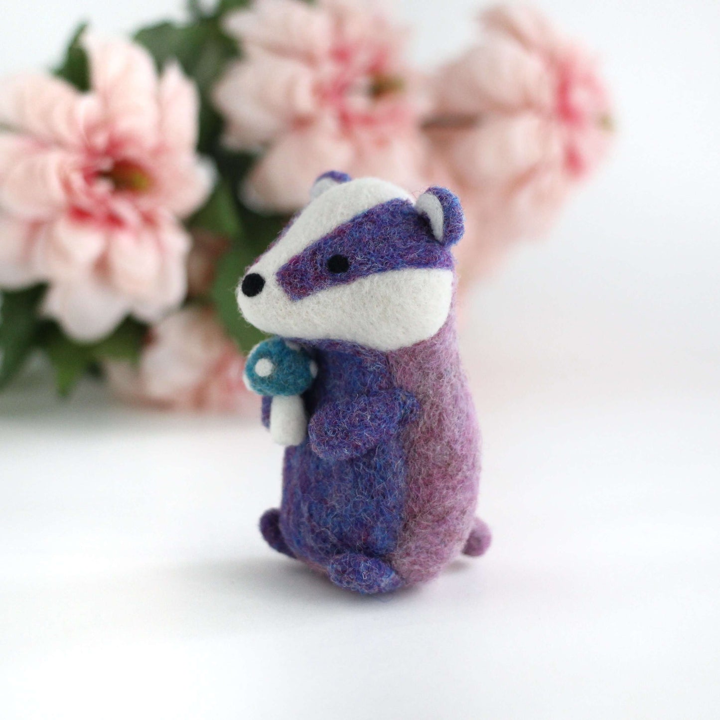 Needle Felted Purple Badger with Magical Mushroom