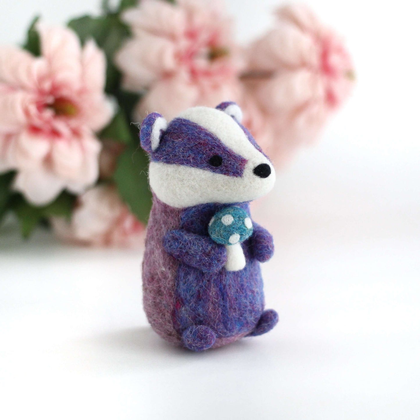 Needle Felted Purple Badger with Magical Mushroom