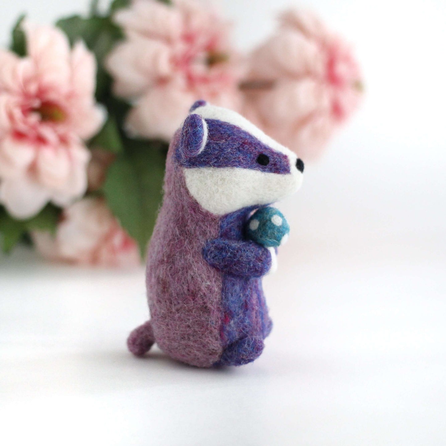 Needle Felted Purple Badger with Magical Mushroom