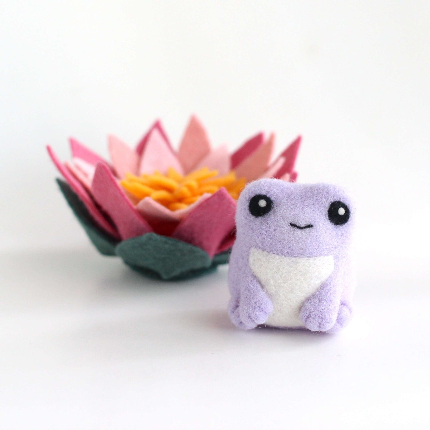 Needle Felted Purple Frog with Lotus Flower