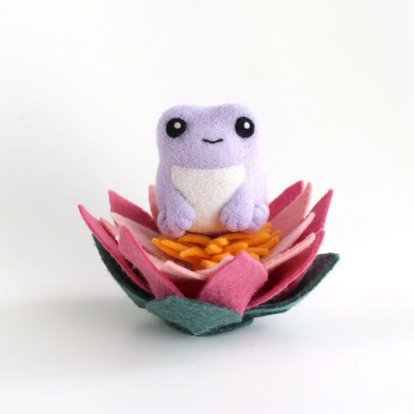 Needle Felted Purple Frog with Lotus Flower