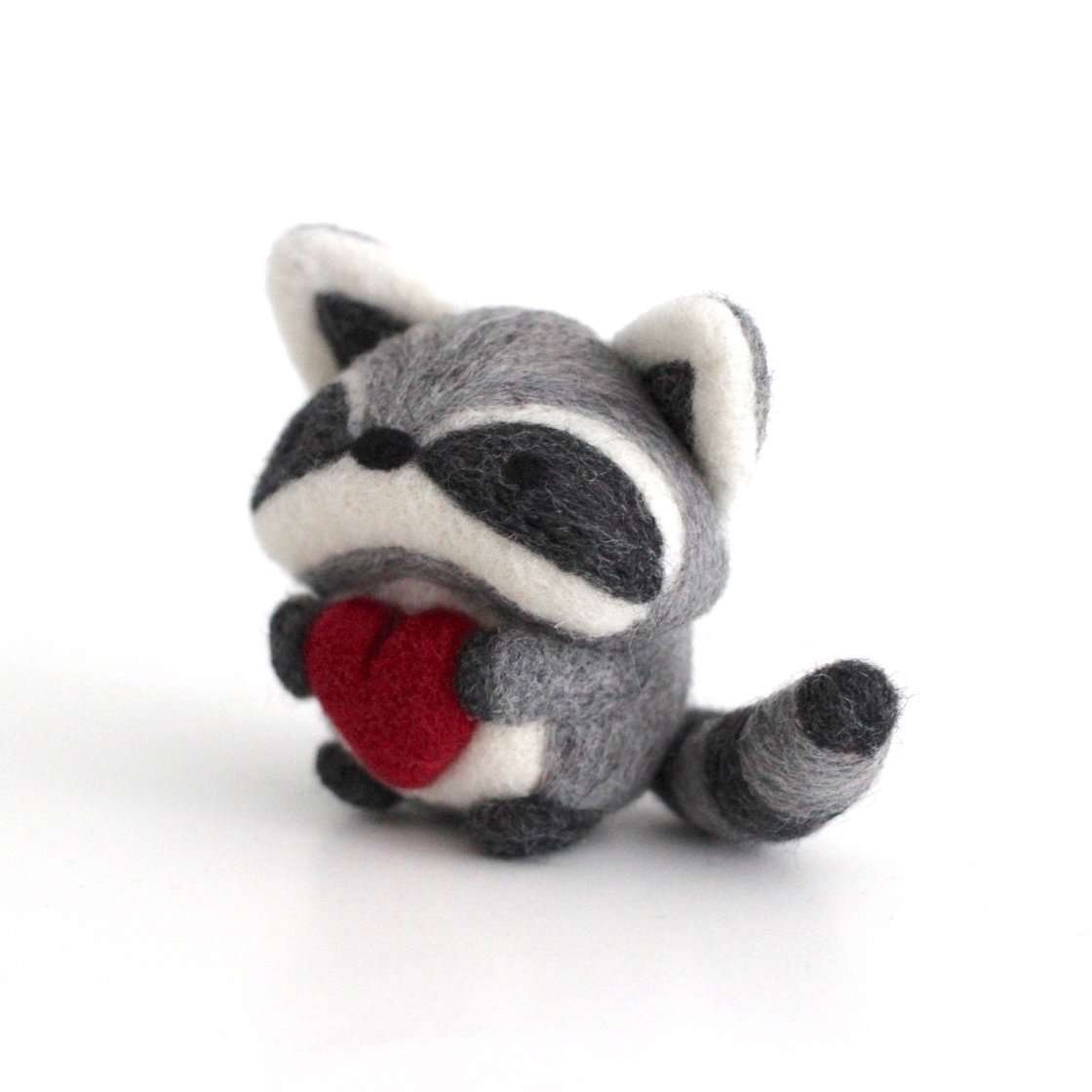 Needle Felted Raccoon w/ Heart
