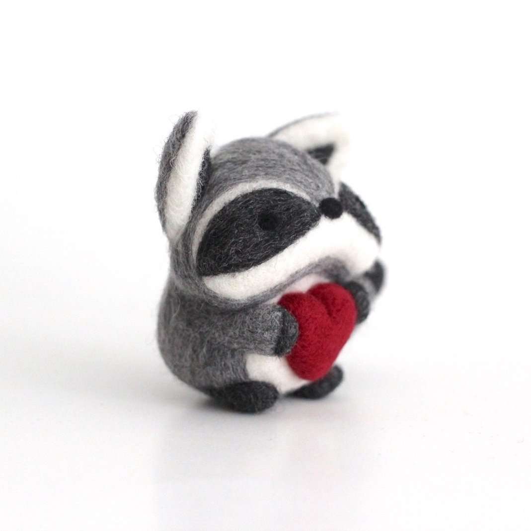 Needle Felted Raccoon w/ Heart
