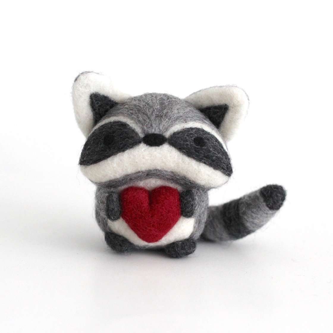 Needle Felted Raccoon w/ Heart