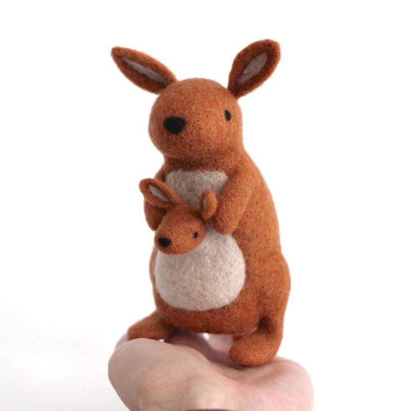 Needle Felted Red Kangaroo w/ Joey