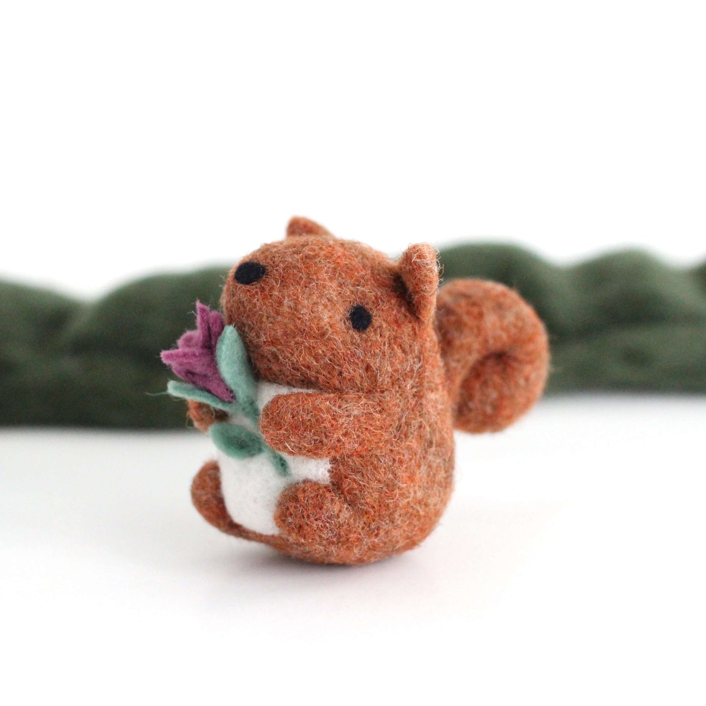 Needle Felted Red Squirrel holding a Flower by Wild Whimsy Woolies