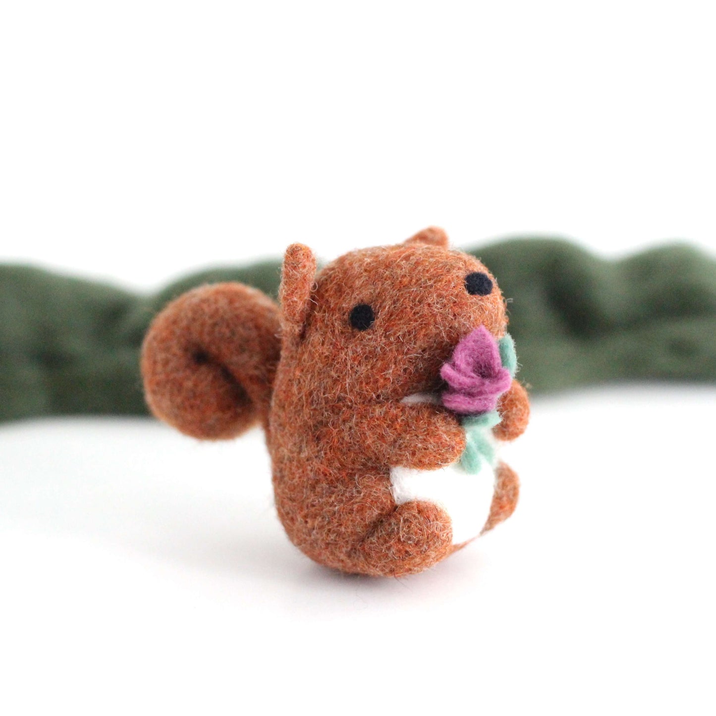 Needle Felted Red Squirrel holding a Flower by Wild Whimsy Woolies