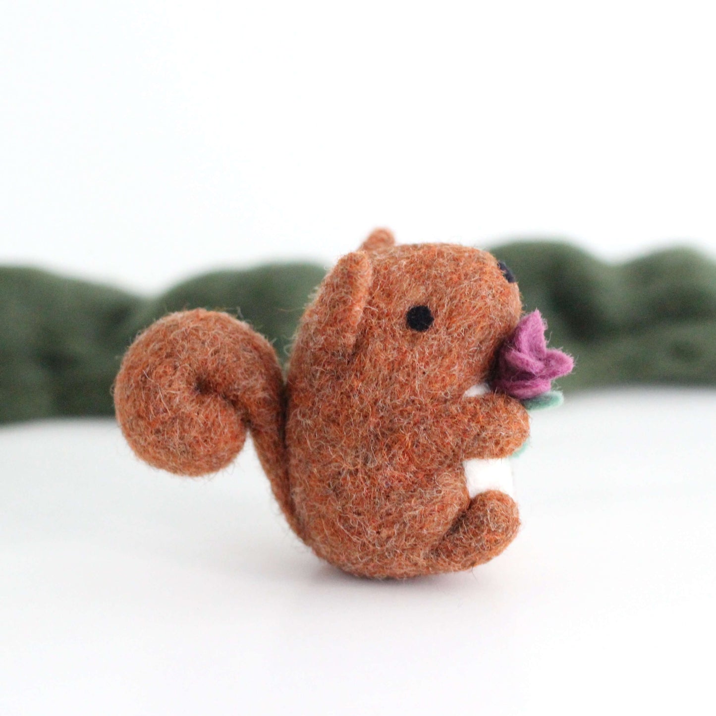 Needle Felted Red Squirrel holding a Flower by Wild Whimsy Woolies