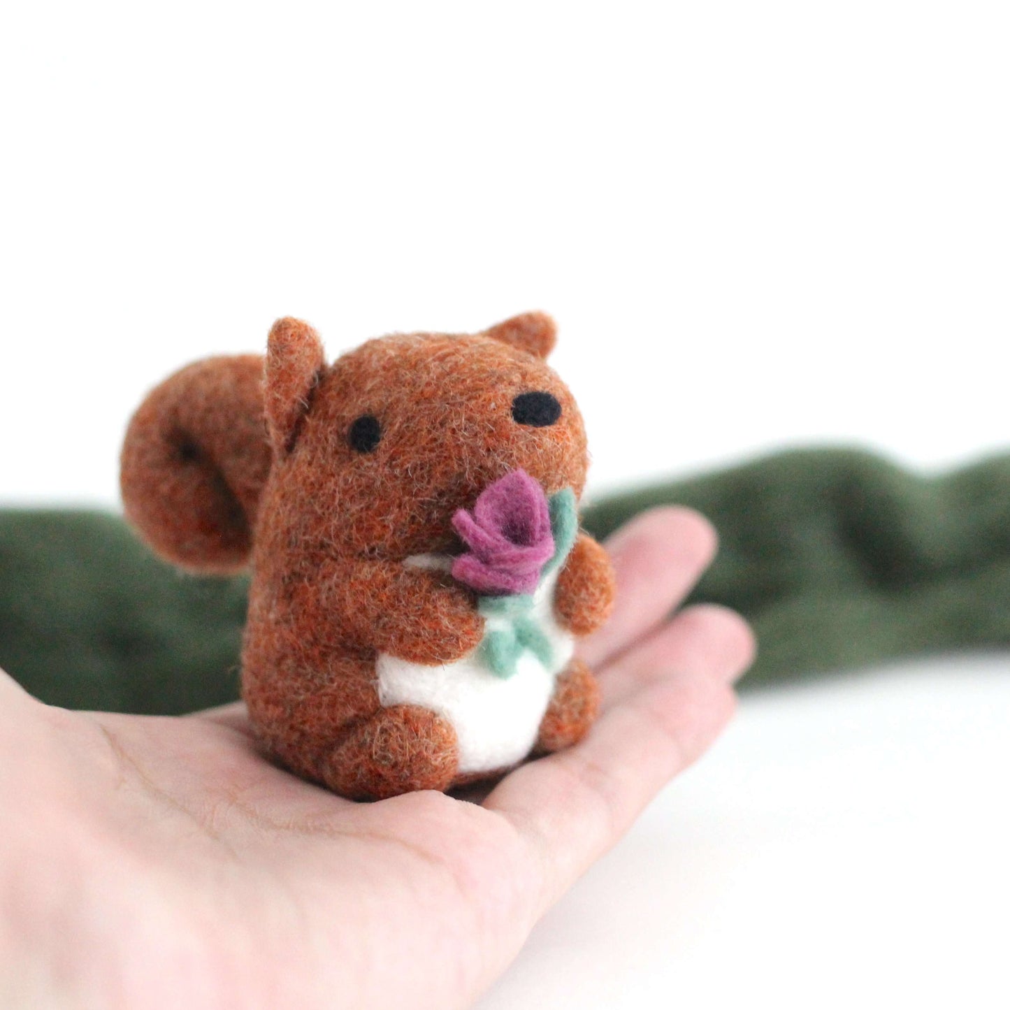 Needle Felted Red Squirrel holding a Flower by Wild Whimsy Woolies