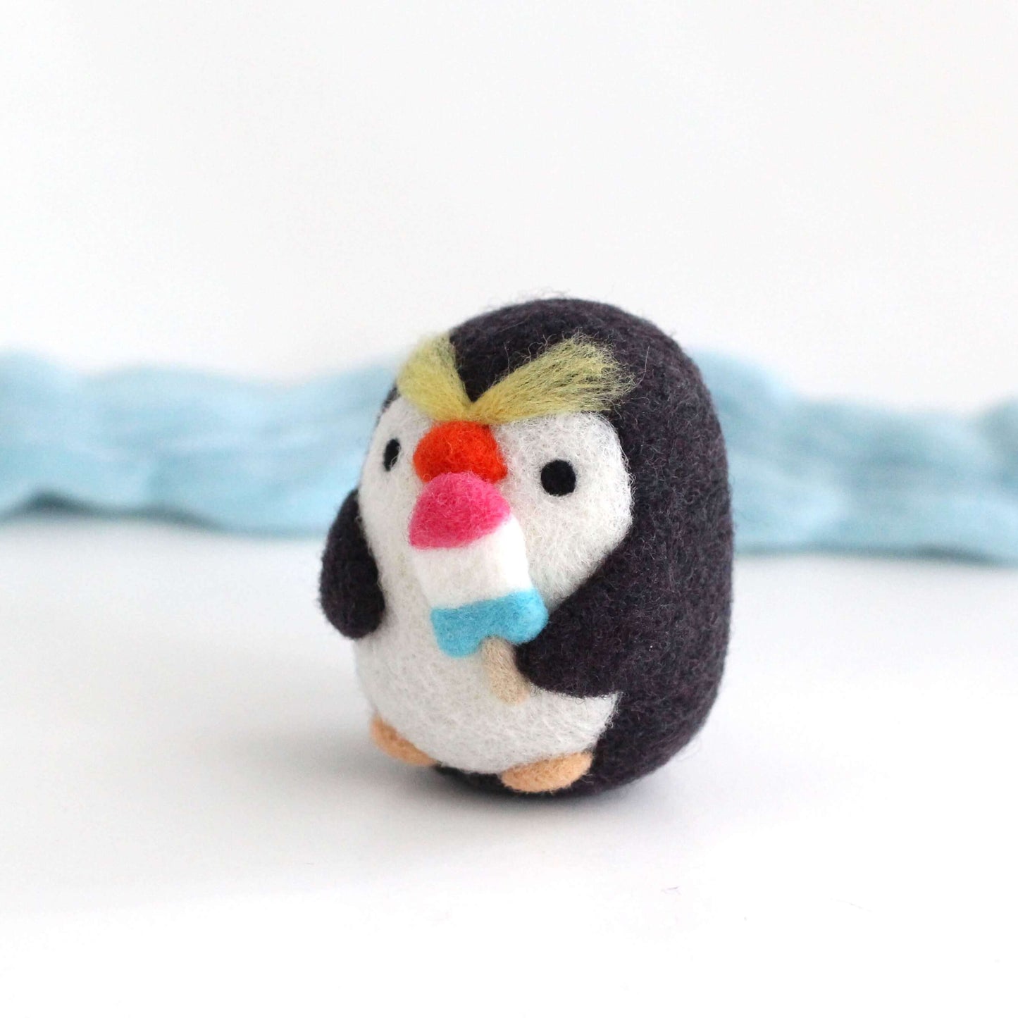 Needle Felted Royal Penguin with Rocket Fish Pop