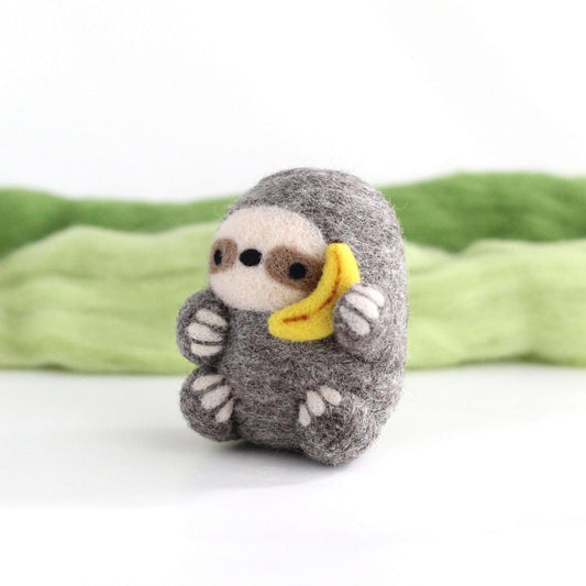 Needle Felted Sloth holding Banana Phone