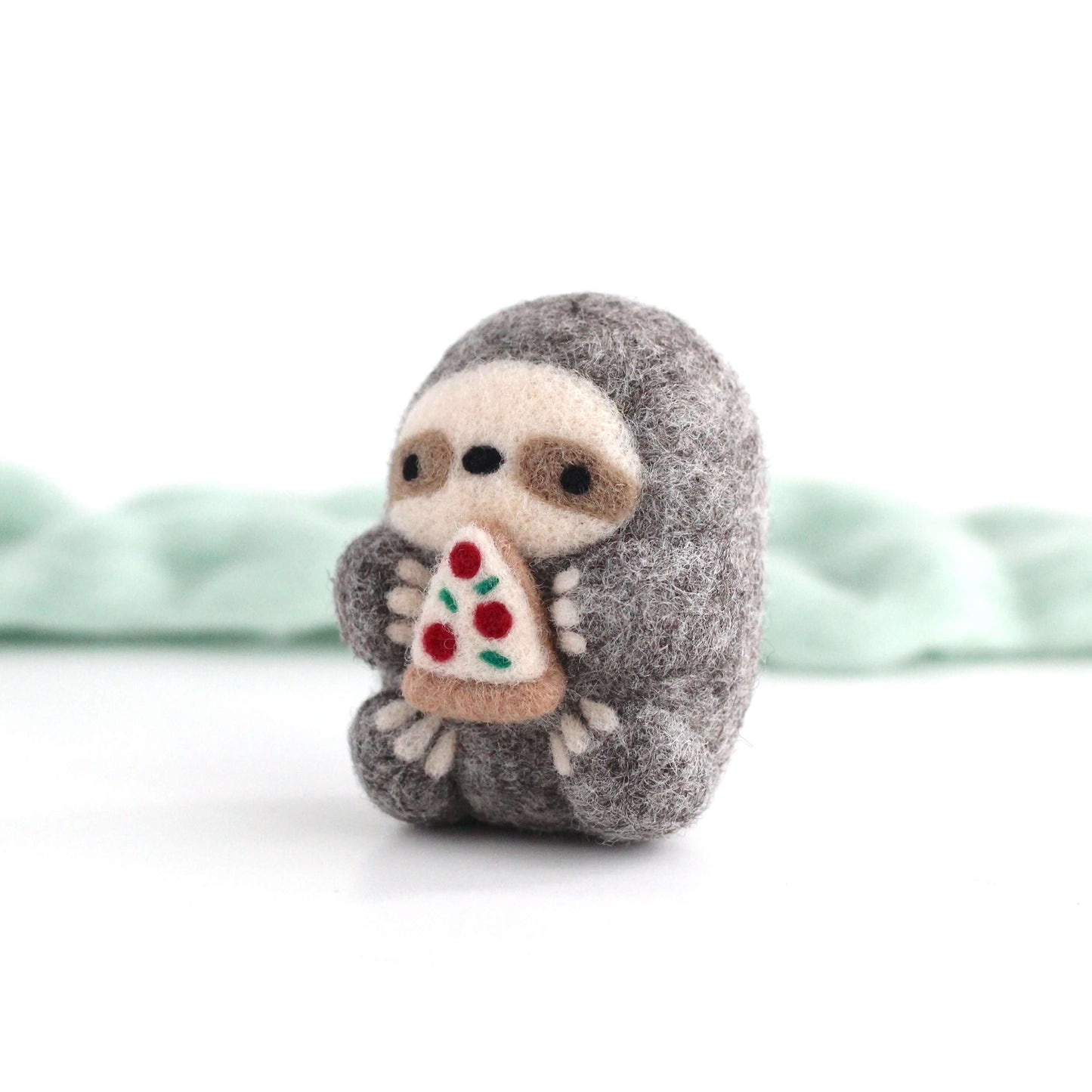 Needle Felted Sloth holding Pizza