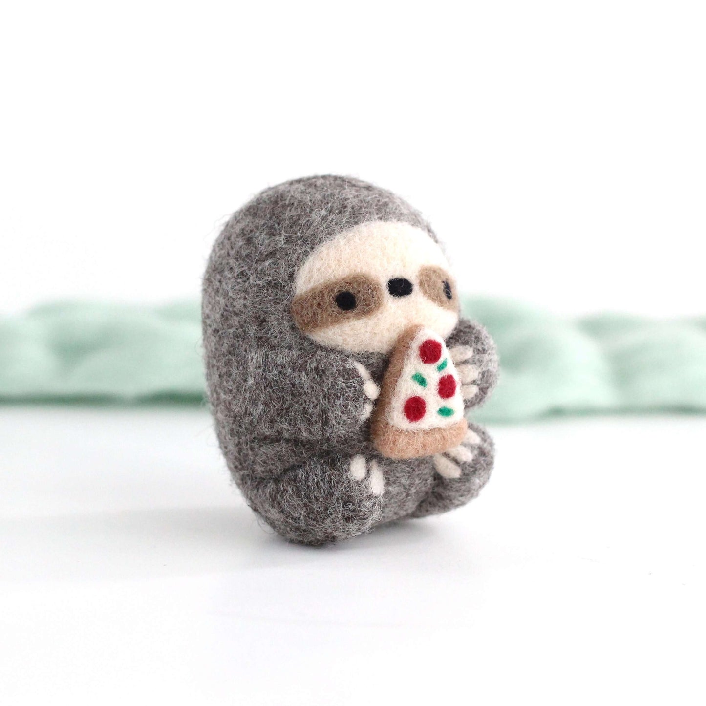Needle Felted Sloth holding Pizza