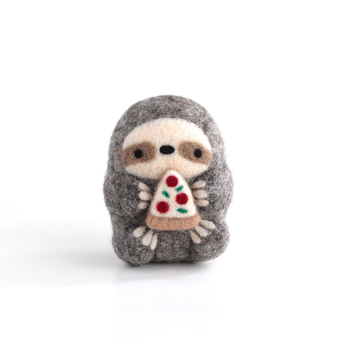 Needle Felted Sloth holding Pizza