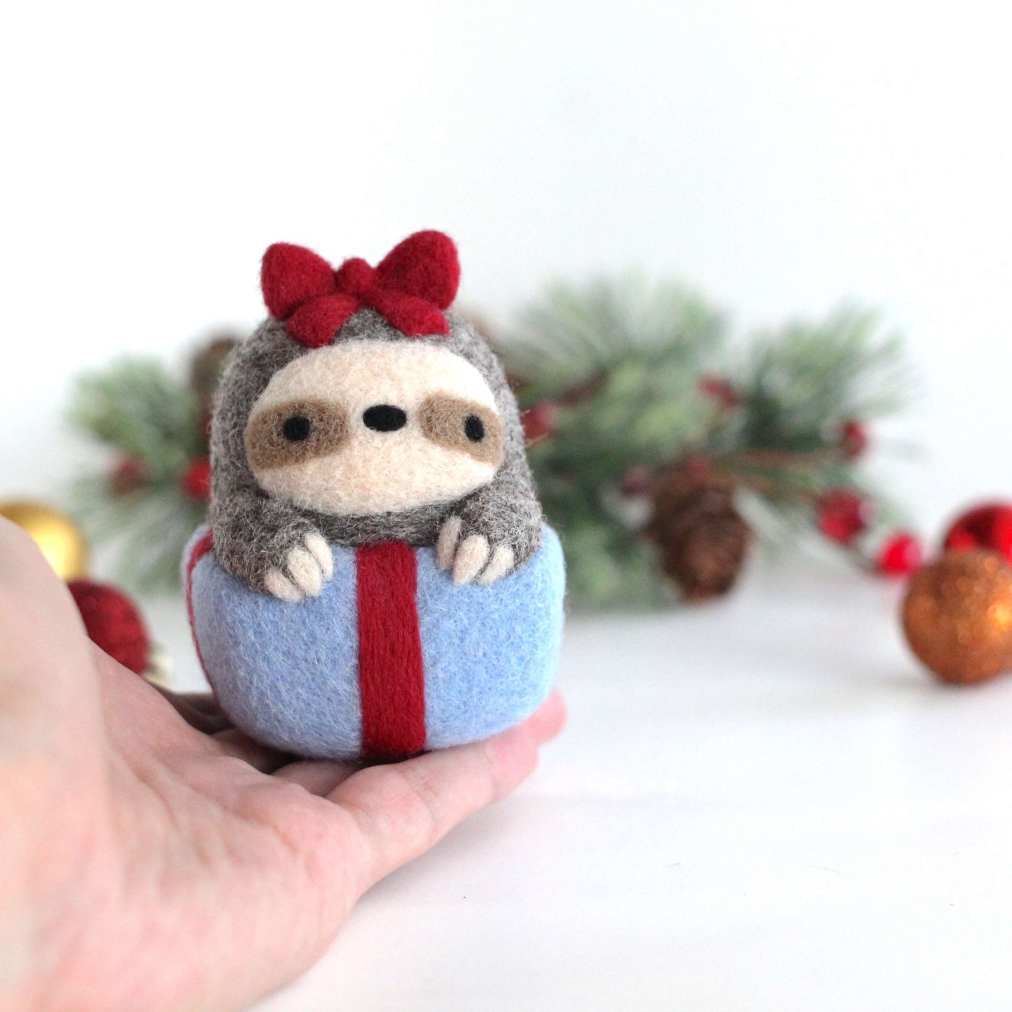 Needle Felted Sloth in a Gift Box