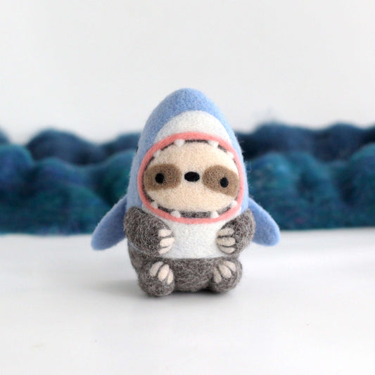 Needle Felted Sloth in a Shark Costume