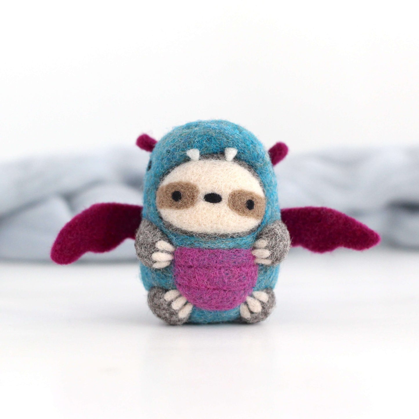 Needle Felted Sloth in Dragon Costume by Wild Whimsy Woolies