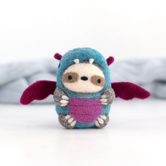 Needle Felted Sloth in Dragon Costume