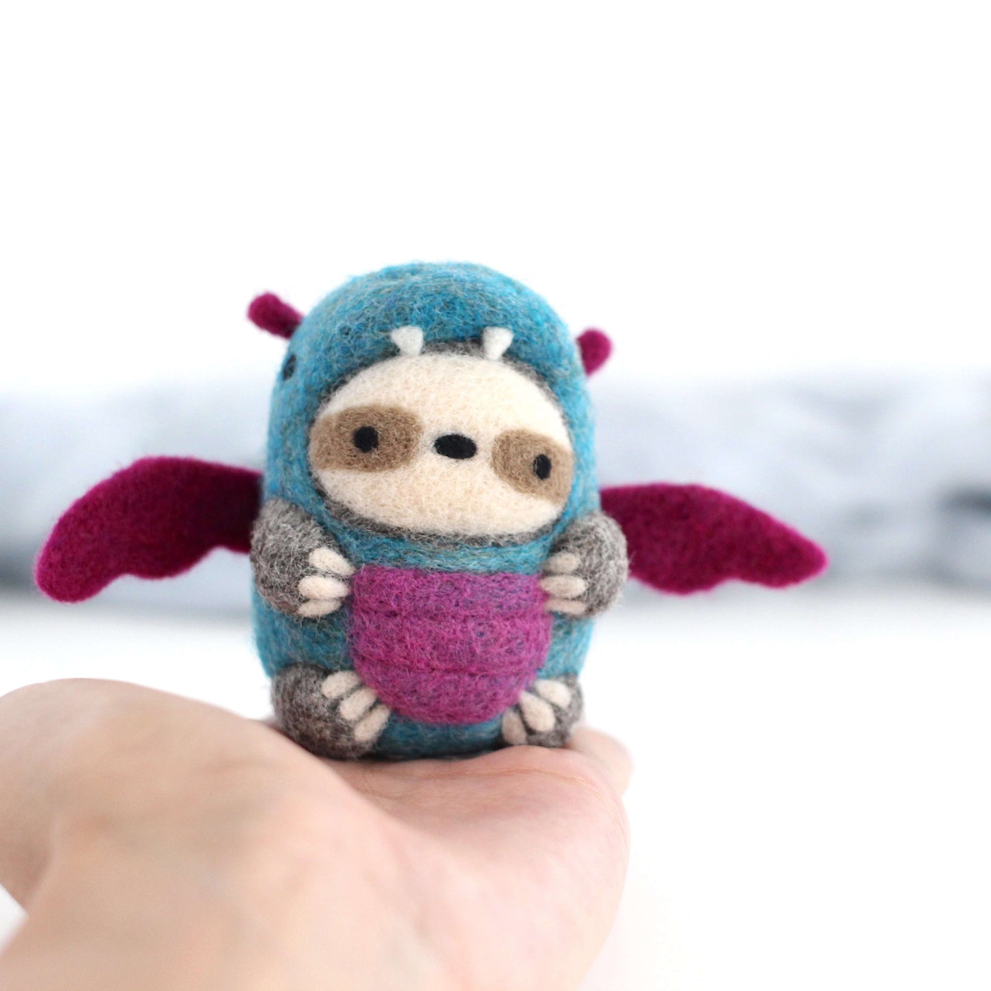 Needle Felted Sloth in Dragon Costume by Wild Whimsy Woolies