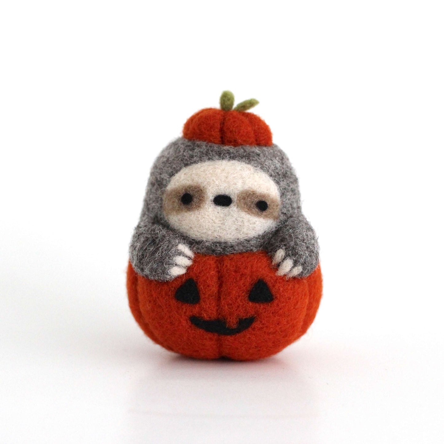 Needle Felted Sloth in Jack-o'-Lantern (Burnt Orange)