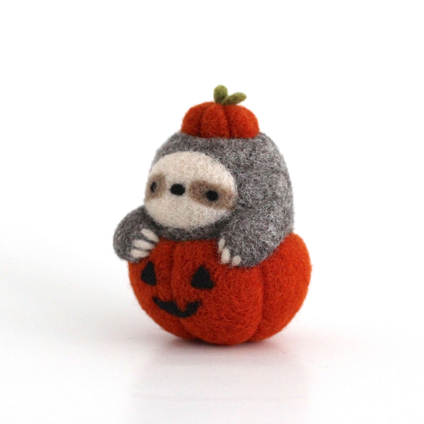 Needle Felted Sloth in Jack-o'-Lantern (Burnt Orange)