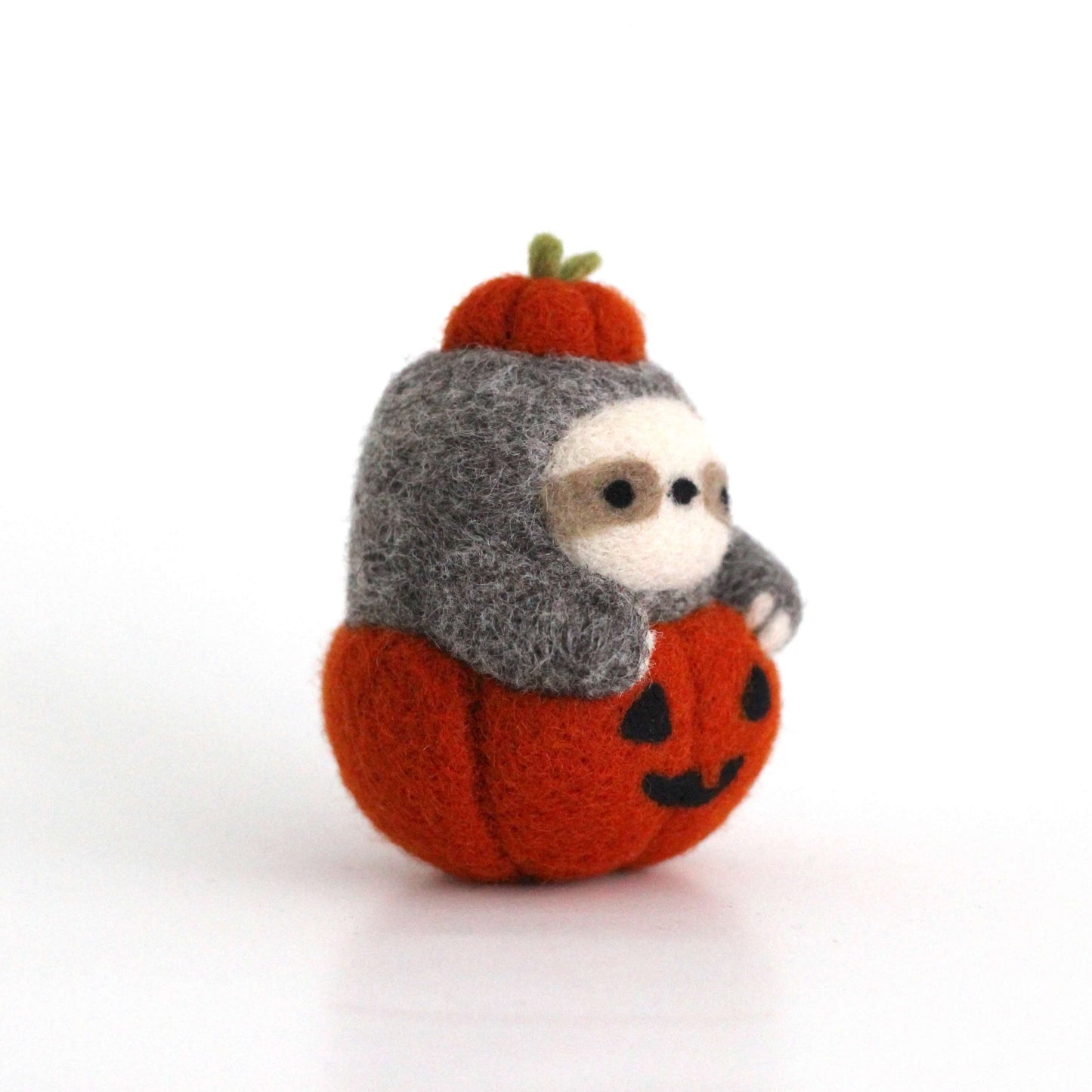 Needle Felted Sloth in Jack-o'-Lantern (Burnt Orange)