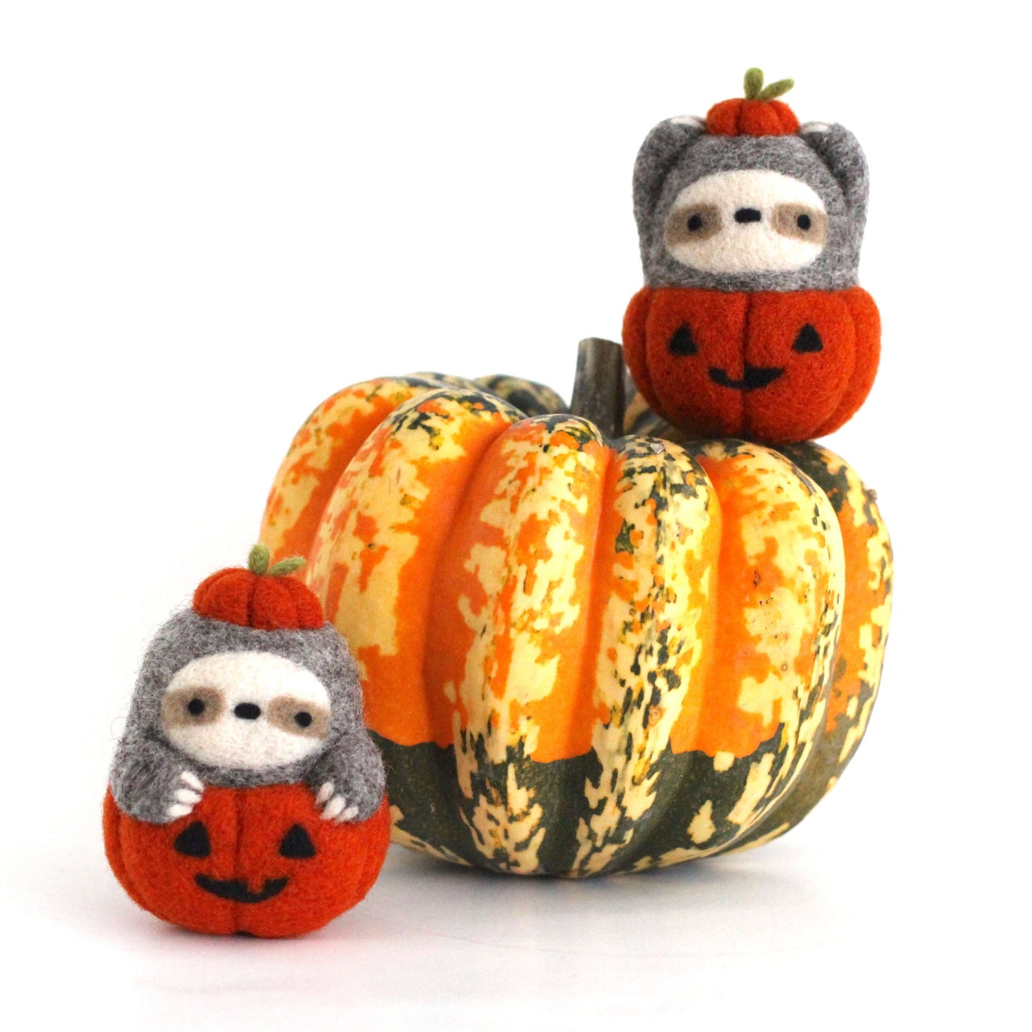 Needle Felted Sloth in Jack-o'-Lantern (Burnt Orange)