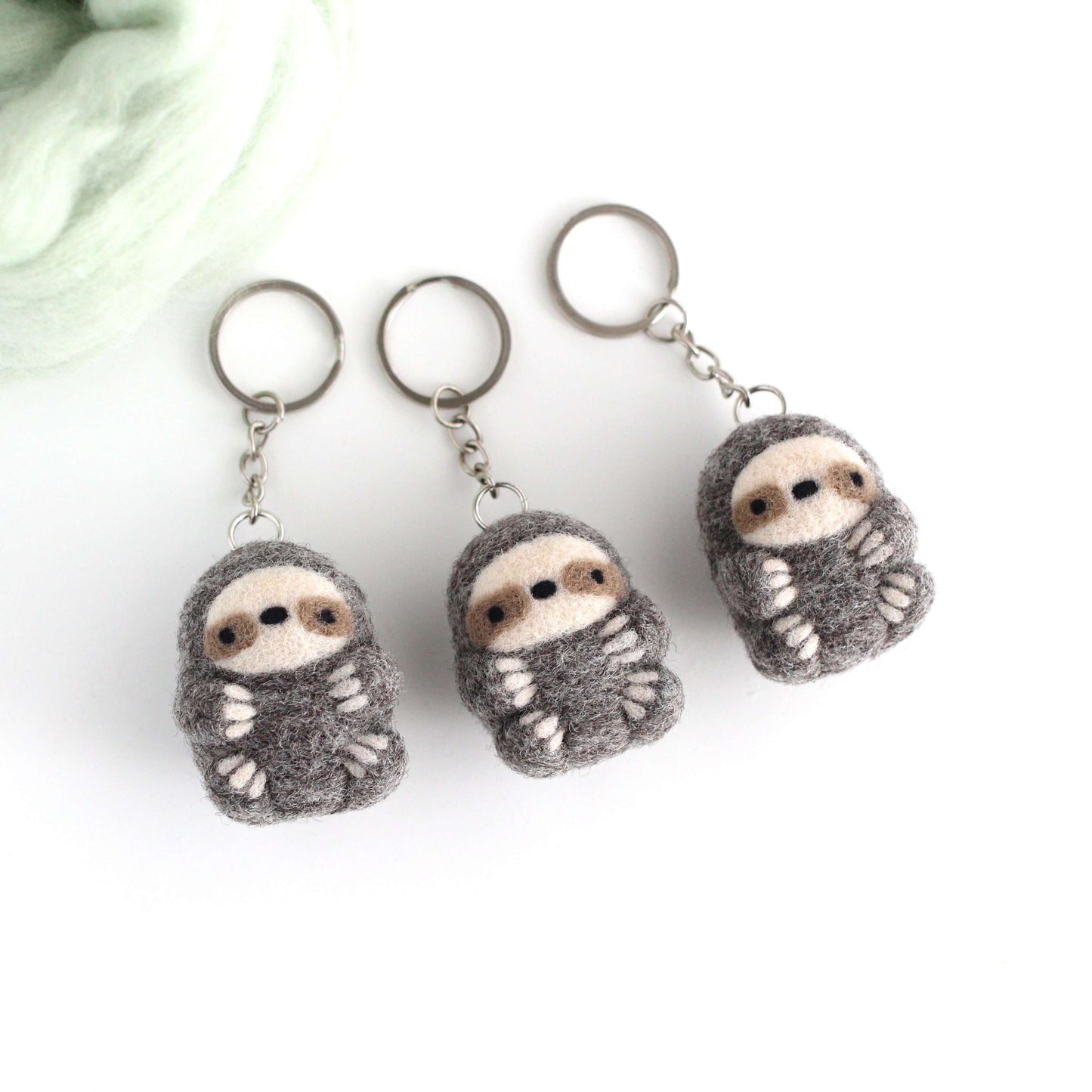 Needle Felted Sloth Keychain