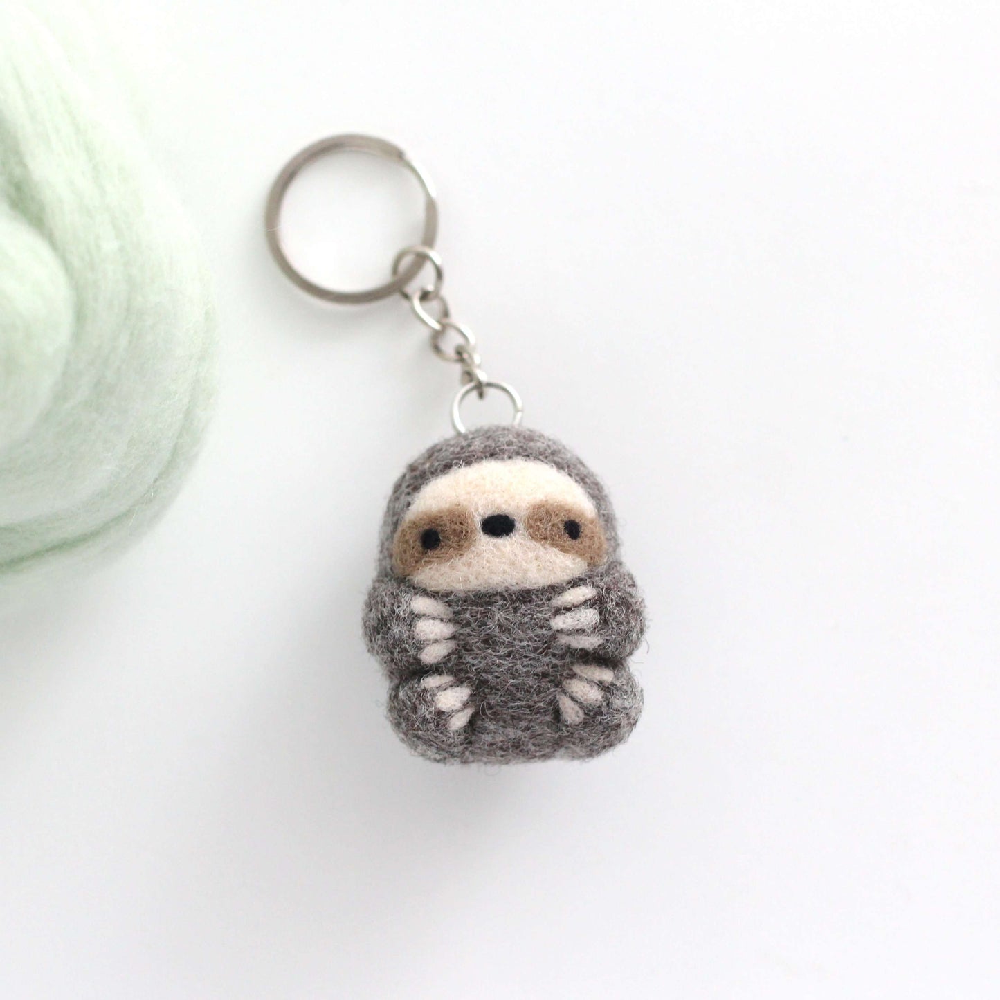 Needle Felted Sloth Keychain