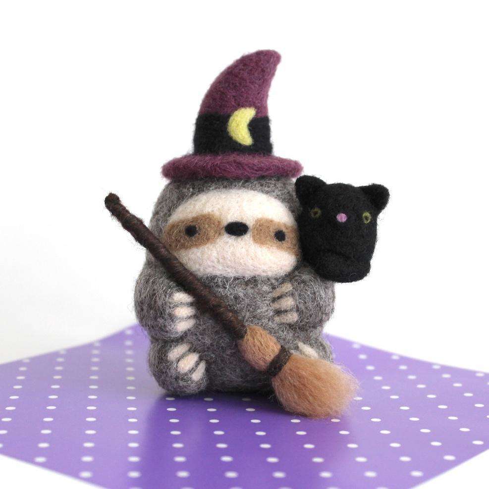 Needle Felted Sloth Witch by Wild Whimsy Woolies
