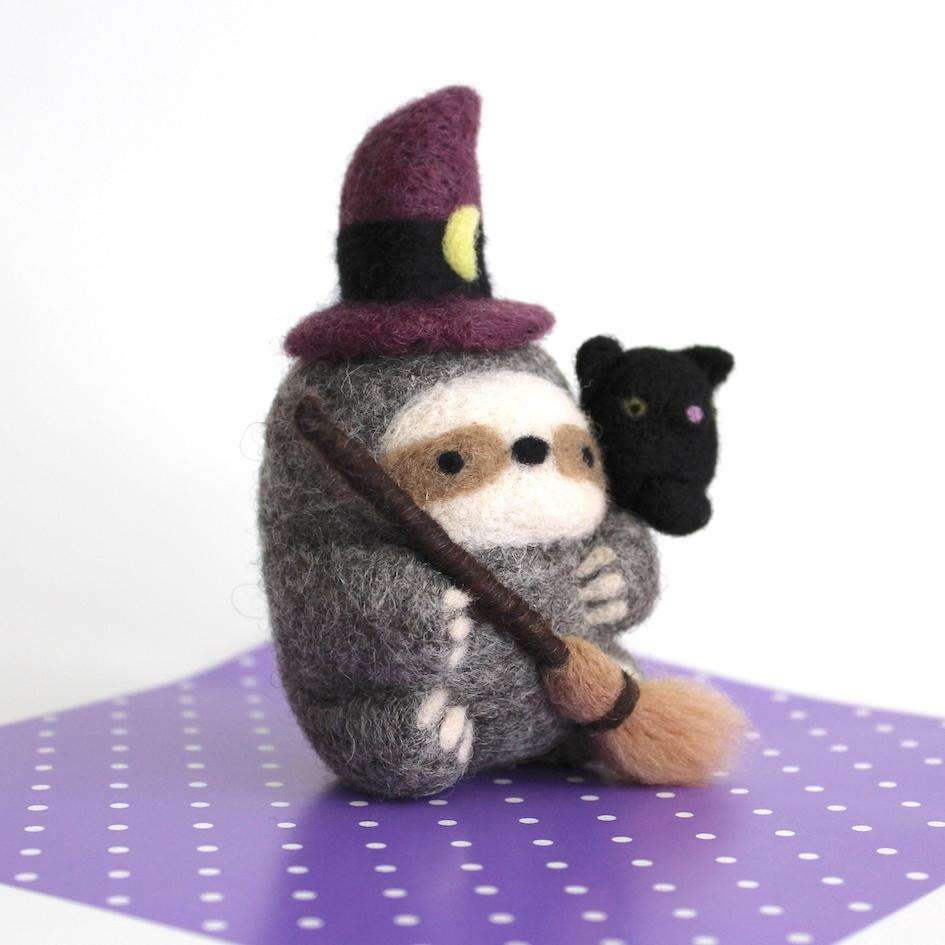 Needle Felted Sloth Witch by Wild Whimsy Woolies