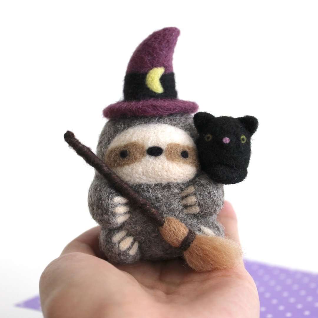 Needle Felted Sloth Witch by Wild Whimsy Woolies