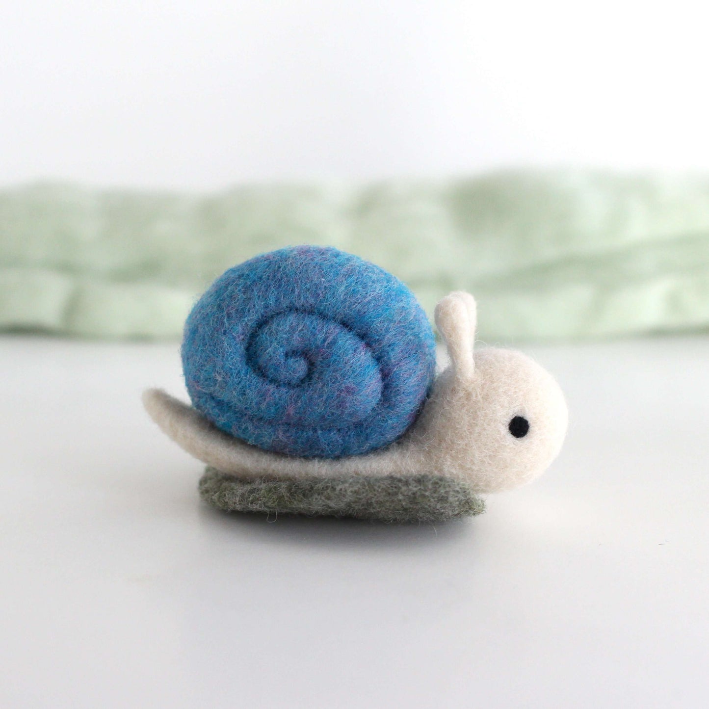 Needle Felted Snail on a Leaf (Blue)