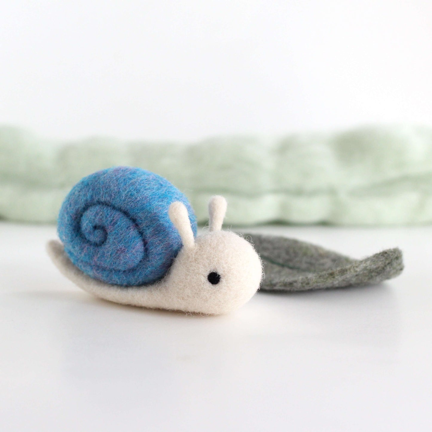 Needle Felted Snail on a Leaf (Blue)